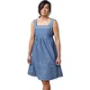 Hope & Henry Organic Chambray Dress With Embroidery In Blue Chambray