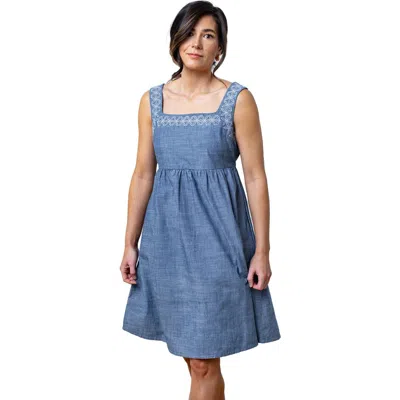 Hope & Henry Organic Chambray Dress With Embroidery In Blue Chambray