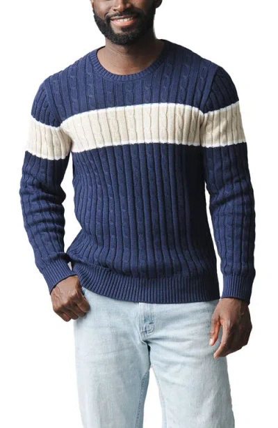 Hope & Henry Organic Crew Neck Cable Sweater In Blue