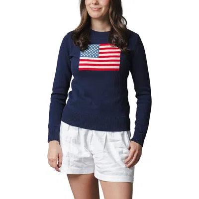 Hope & Henry Organic Crew Neck Flag Sweater In Blue