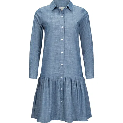 Hope & Henry Organic Drop Waist Shirt Dress In Blue Chambray