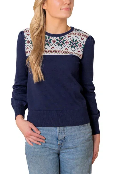 Hope & Henry Organic Fair Isle Puff Sleeve Sweater In Blue