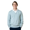 Hope & Henry Organic Fine Gauge V-neck Sweater In Dusty Blue Heather