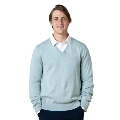 Hope & Henry Organic Fine Gauge V-neck Sweater In Dusty Blue Heather