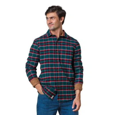 Hope & Henry Organic Flannel Shirt With Suede Detail In Festive Green Plaid