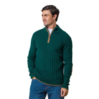 Hope & Henry Organic Half Zip Sweater With Suede Trim In Deep Green Rib