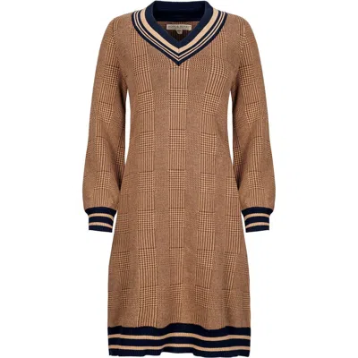 Hope & Henry Organic Intarsia Cricket Sweater Dress In Brown Glen Plaid Intarsia