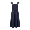 Hope & Henry Organic Flutter Sleeve Knit Flounce Hem Midi Dress In Navy Flutter Sleeve