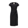 Hope & Henry Organic Short Sleeve Knit Tie Midi Dress In Black Side-tie