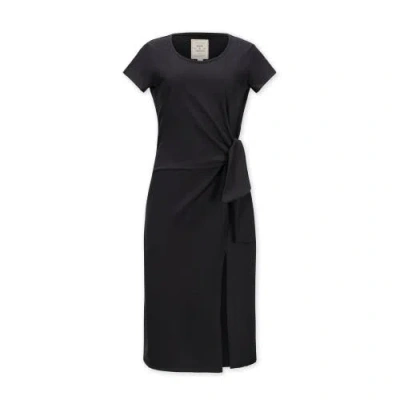 Hope & Henry Organic Short Sleeve Knit Tie Midi Dress In Black Side-tie