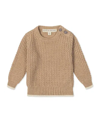 Hope & Henry Organic Long Sleeve Crewneck Sweater With Buttons - Baby In Brown