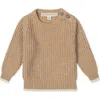 Hope & Henry Organic Long Sleeve Crewneck Sweater With Buttons In Brown