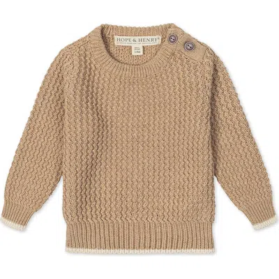 Hope & Henry Babies'  Organic Long Sleeve Crewneck Sweater With Buttons In Brown