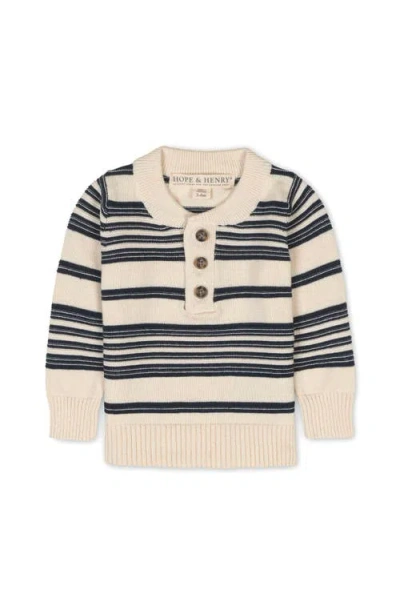 Hope & Henry Babies'  Organic Long Sleeve Henley Pullover Sweater With Elbow Patches In Multi