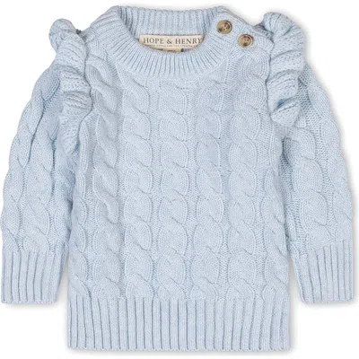 Hope & Henry Babies'  Organic Long Sleeve Mock Neck Sweater With Ruffle In Blue