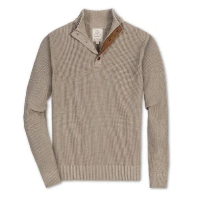 Hope & Henry Organic Mock Neck Button Sweater In Taupe Marl Mix Stitch