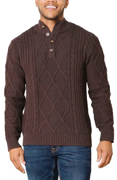 Hope & Henry Organic Mock Neck Cable Sweater In Brown