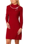 Hope & Henry Organic Mock Neck Cable Sweater Dress In Red