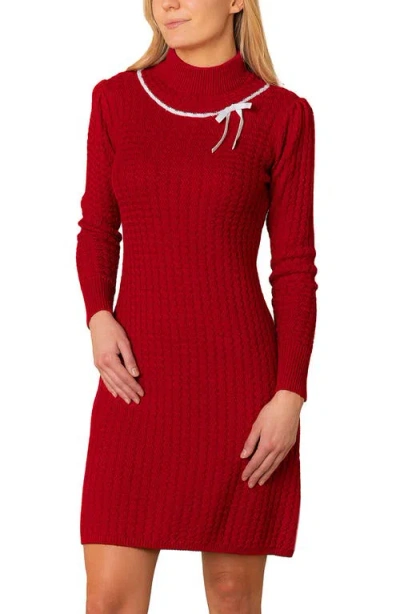 Hope & Henry Organic Mock Neck Cable Sweater Dress In Red