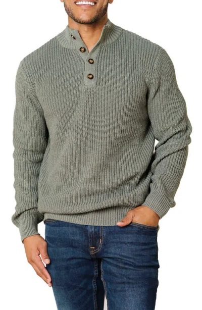 Hope & Henry Organic Mock Neck Cardigan Stitch Sweater In Green