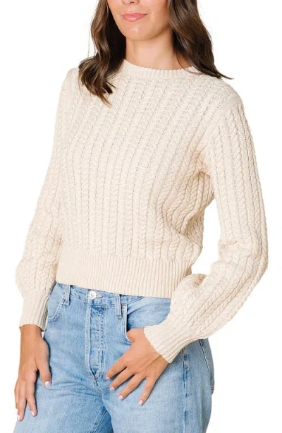 Hope & Henry Organic Peasant Sleeve Cable Sweater In Neutral