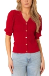 Hope & Henry Organic Puff Sleeve Button Front Sweater In Red