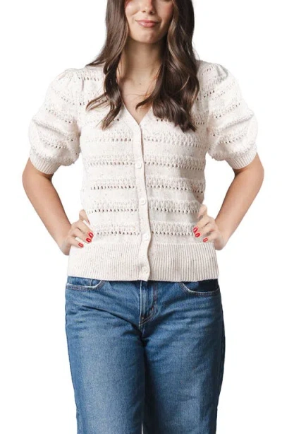 Hope & Henry Organic Puff Sleeve Button Front Sweater In Neutral