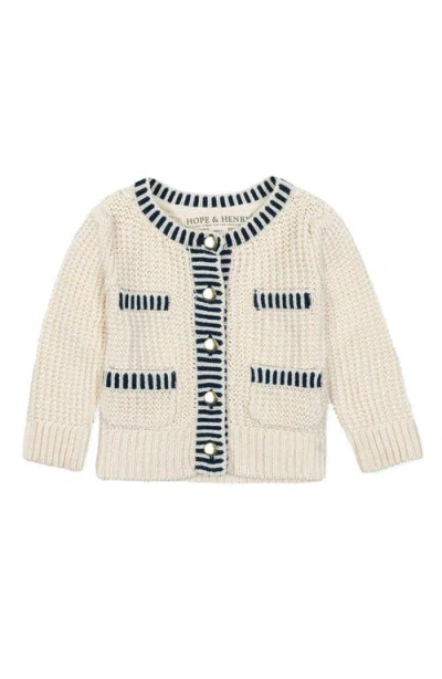 Hope & Henry Babies'  Organic Puff Sleeve Textured Cardigan Sweater In Multi