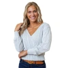 Hope & Henry Organic Reversible Wrap Sweater In Light Gray Heather Mini Cable