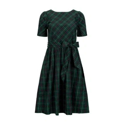 Hope & Henry Organic Short Sleeve Holiday Dress In Merry Pine Plaid