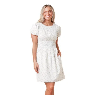 Hope & Henry Puff Sleeve Smocked Waist Dress In Natural Ditsy Floral