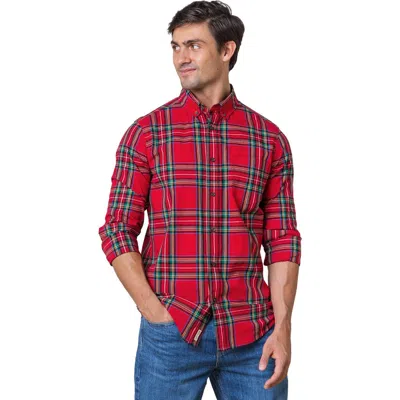 Hope & Henry Organic Stretch Poplin Shirt In Red Holiday Tartan