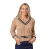 Hope & Henry Organic V-neck Cricket Sweater In Camel Heather With Black