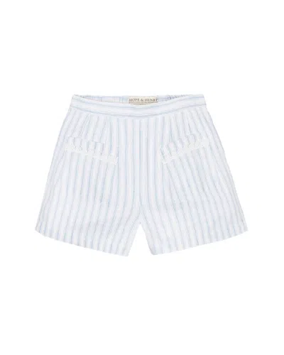 Hope & Henry Patch Pocket Pleated Linen-blend Short In Blue