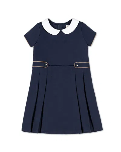 Hope & Henry Peter Pan Collar Side Pleat Ponte Dress In Blue