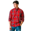 Hope & Henry Poplin Button Down Shirt In Red Holiday Tartan