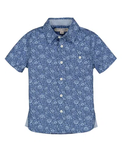 Hope & Henry Poplin Short Sleeve Shirt In Blue