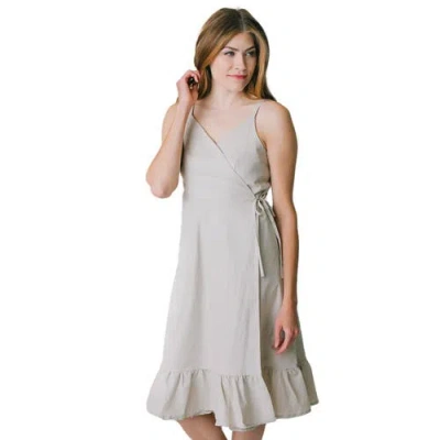 Hope & Henry Ruffle Hem Wrap Dress In Stone Linen