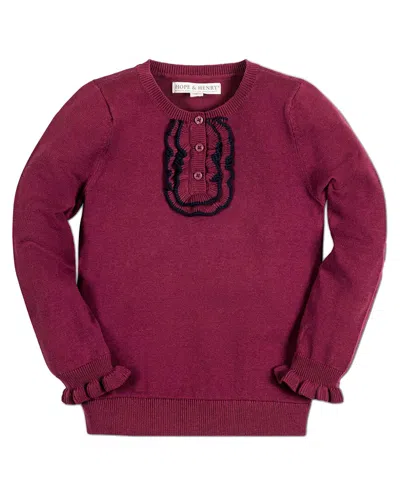 Hope & Henry Ruffle Henley Sweater In Purple