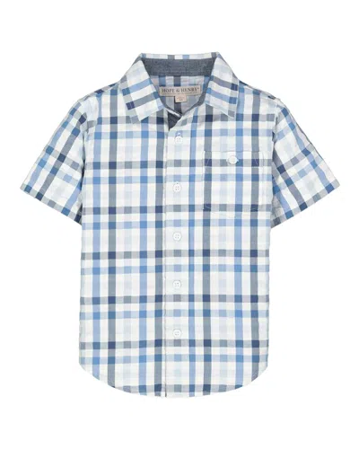 Hope & Henry Kids'  Seersucker Short Sleeve Shirt In Blue