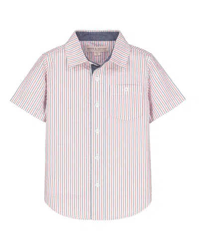 Hope & Henry Seersucker Short Sleeve Shirt In Pink