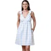 Hope & Henry Sleeveless Bow Shoulder Dress In Classic Blue And Taupe Check