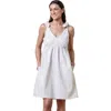 Hope & Henry Sleeveless Bow Shoulder Dress In Stone Stripe Linen