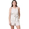 Hope & Henry Sleeveless Linen Button Front Halter Romper In Provence Mini Floral