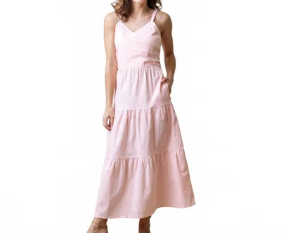 Hope & Henry Tiered Maxi Dress In Pale Pink Linen In Black