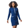 Hope & Henry Tipped Button Front Sweater Dress In Navy With White Tipping