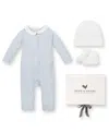 Hope & Henry Unisex 4 Piece Peter Pan Collar Romper, Hat, & Bootie Boxed Gift Set - Baby