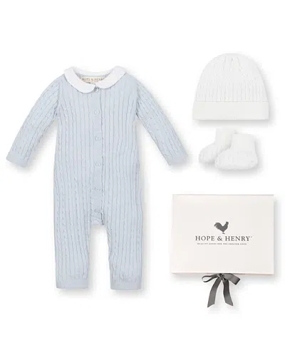 Hope & Henry Unisex 4 Piece Peter Pan Collar Romper, Hat, & Bootie Boxed Gift Set - Baby