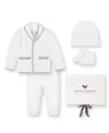 Hope & Henry Unisex 5 Piece Organic Sweater Cable Cardigan, Legging, Hat, & Bootie Boxed Gift Set - Baby