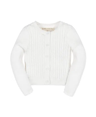 Hope & Henry Unisex Organic Long Sleeve Cable Knit Cardigan Sweater - Baby In White